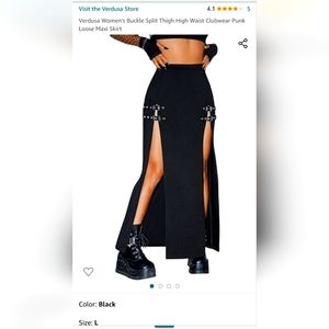 Verdusa Women's Buckle Split Thigh High Waist Punk Loose Maxi Skirt Size Large